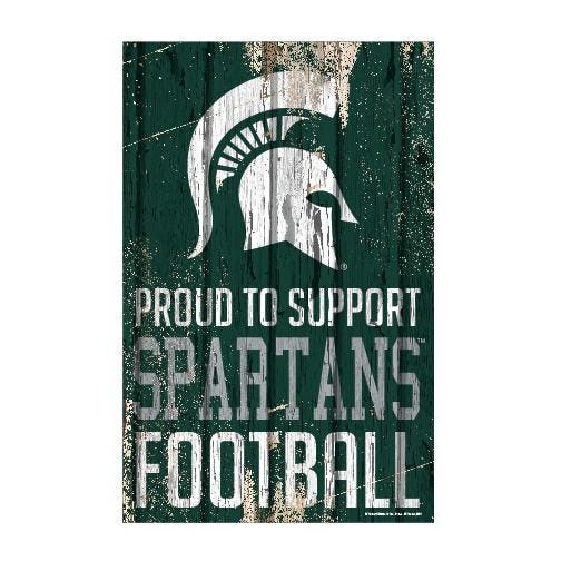 Michigan State Spartans Proud to Support Wooden Sign 11x17"