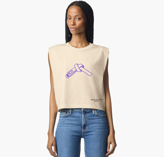 Cream Muscle Crop Purple Belt