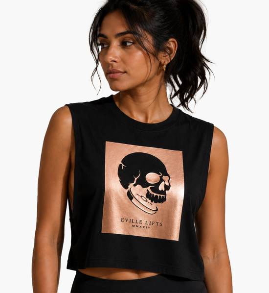 Black Deep Muscle Crop Rose Gold Skull Negative