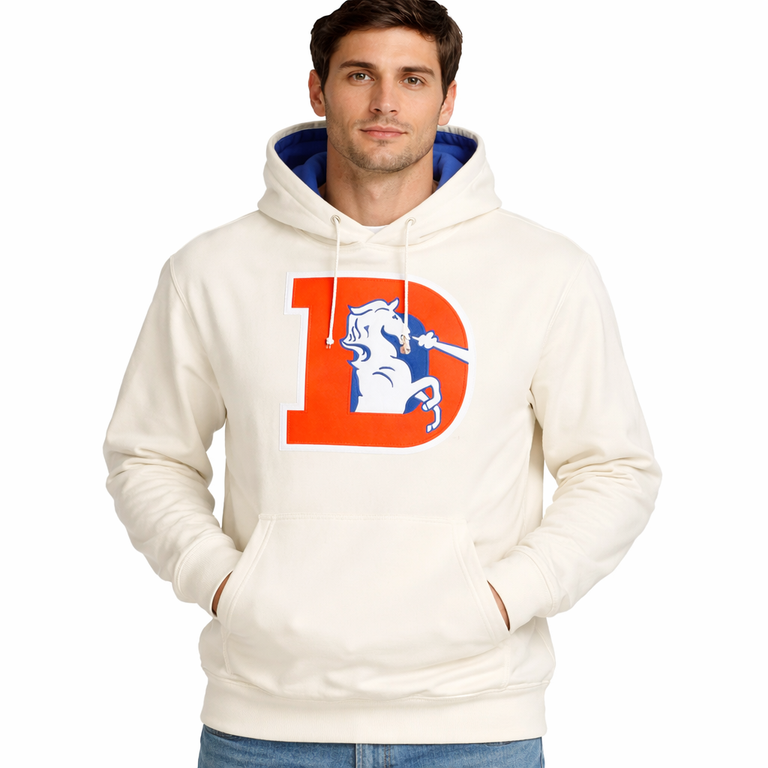 Denver Broncos Retro Cream Heritage Mitchell and Ness Hooded Sweatshirt