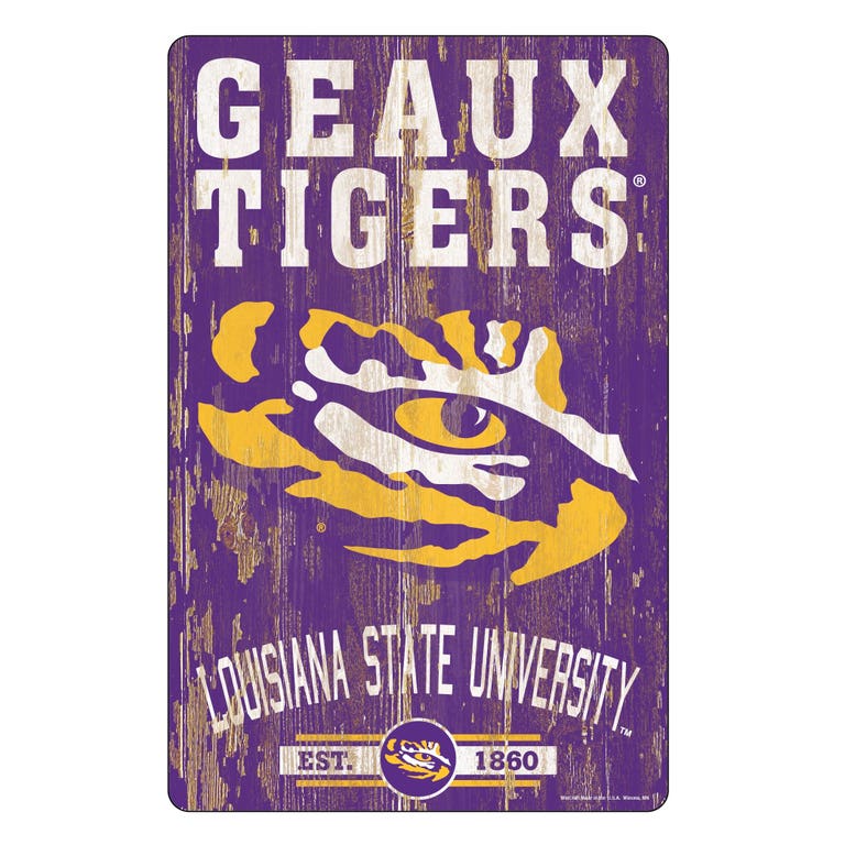 LSU Tigers Wood Slogan Sign 11x17"