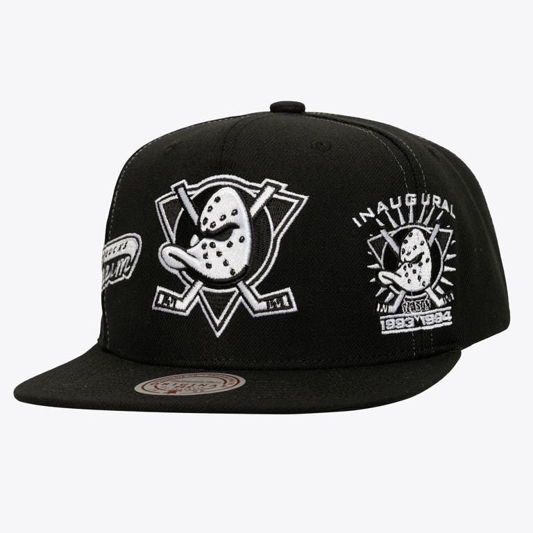 Anaheim Ducks Trifecta Mitchell and Ness Black and White Snapback Hat