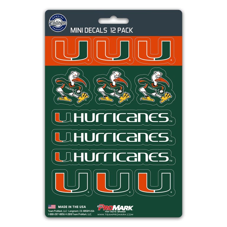 Miami Hurricanes Mini Decals 12pk Set