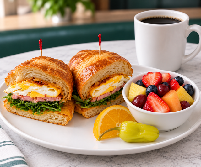 Sunrise Croissant Combo includes your choice of side and beverage.