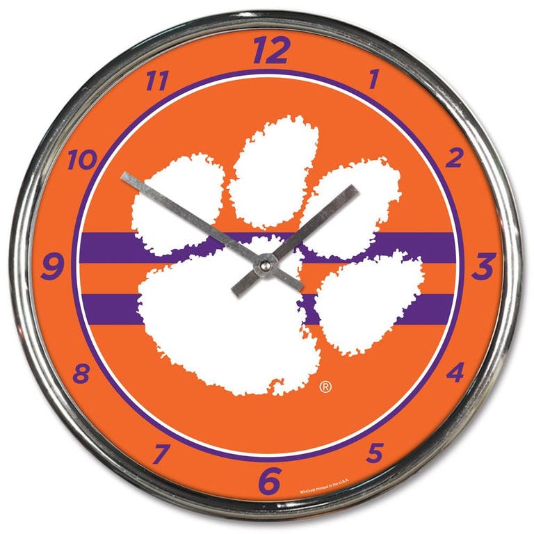 Clemson Tigers Round Chrome Wall Clock