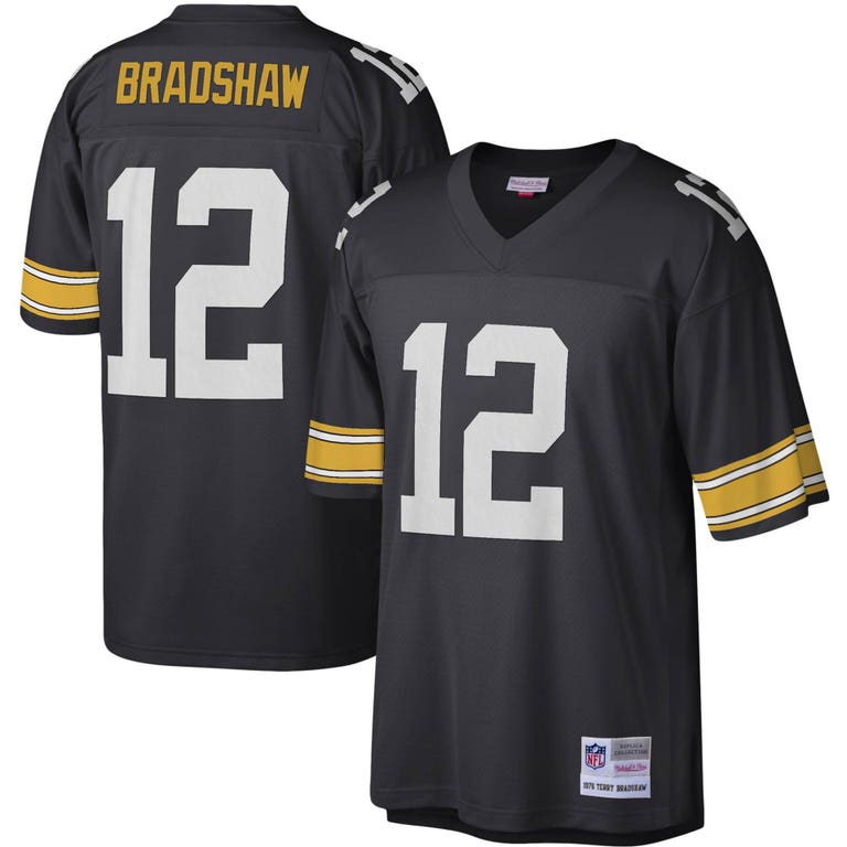 Pittsburgh Steelers 1976 Terry Bradshaw #12 Black Mitchell and Ness Jersey
