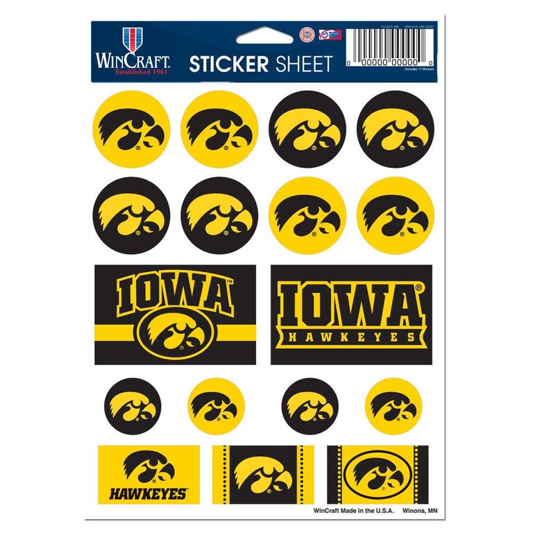 Iowa Hawkeyes Vinyl Decal Sheet 5x7"