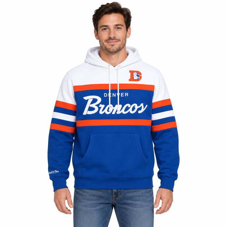 Denver Broncos Royal/White Script Mitchell and Ness Hooded Sweatshirt