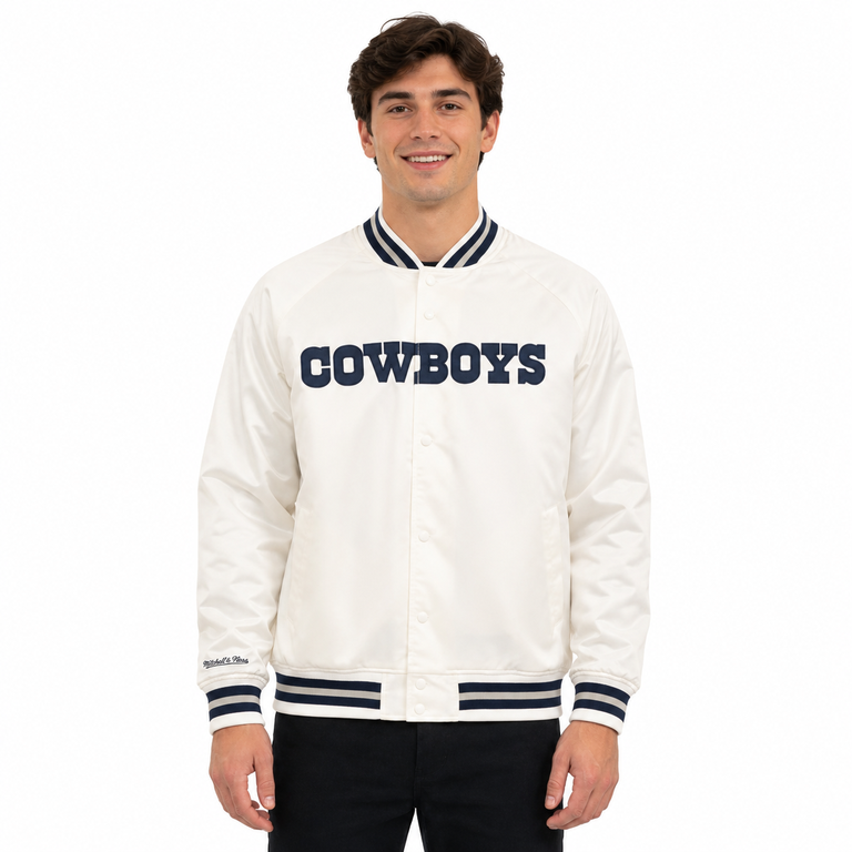 Dallas Cowboys White Mitchell and Ness Satin Jacket