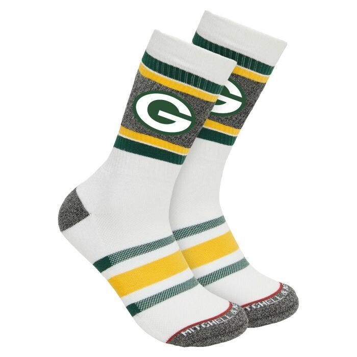 Green Bay Packers Retro White Mitchell and Ness Interception Socks