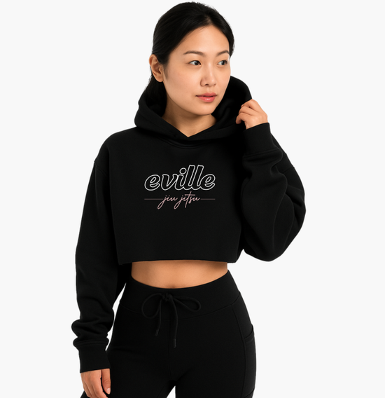 Black Crop Hoodie OG Eville White Jiu Jitsu Pink Cursive