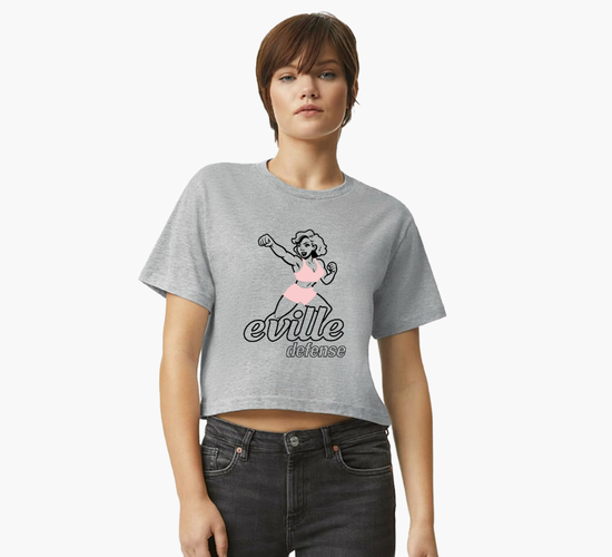 Light Grey Short Sleeve Crop Eville Defense Pink Outfit